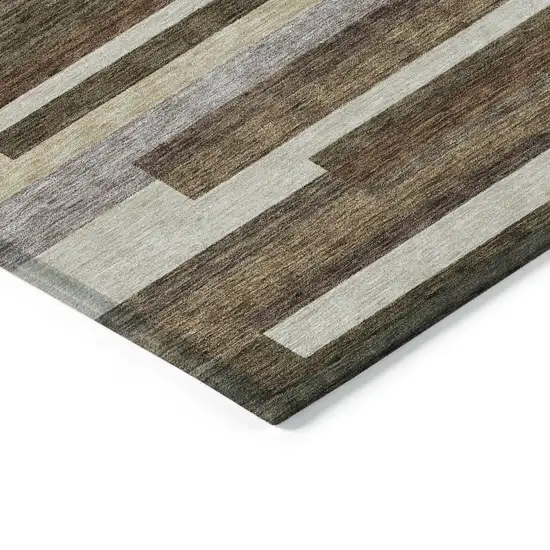 Brown Beige And Copper Striped Washable Indoor Outdoor Area Rug Photo 2