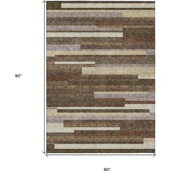 Brown Beige And Copper Striped Washable Indoor Outdoor Area Rug Photo 3