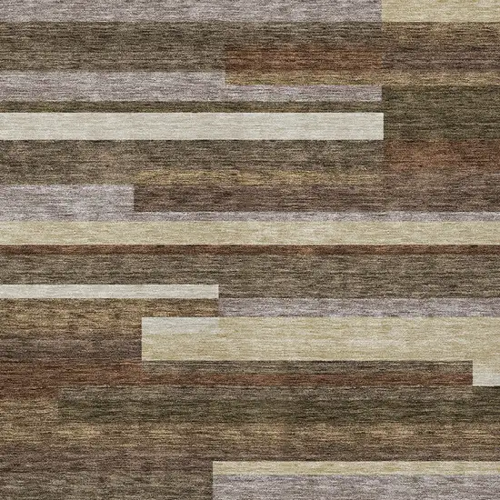 Brown Beige And Copper Striped Washable Indoor Outdoor Area Rug Photo 4