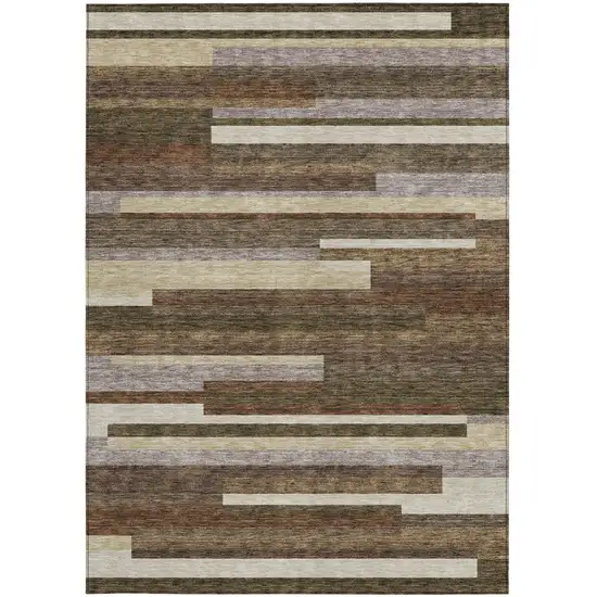 Brown Beige And Copper Striped Washable Indoor Outdoor Area Rug Photo 4