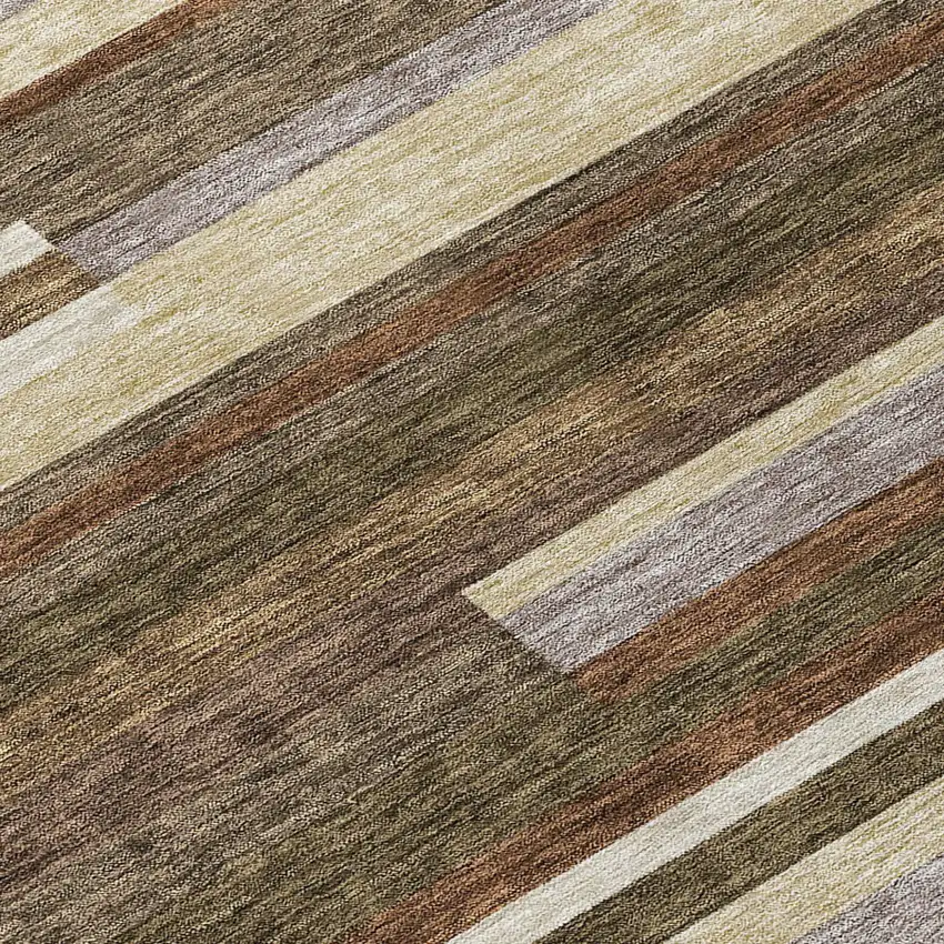 Brown Beige And Copper Striped Washable Indoor Outdoor Area Rug Photo 8