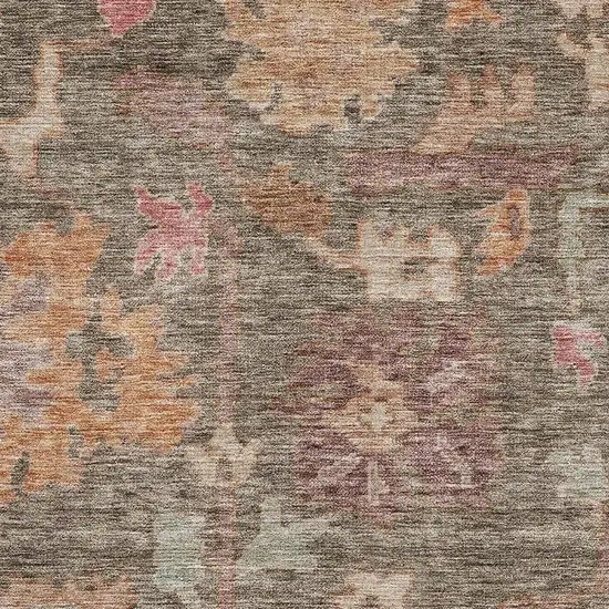 Brown Beige And Coral Floral Washable Area Rug With UV Protection Photo 3