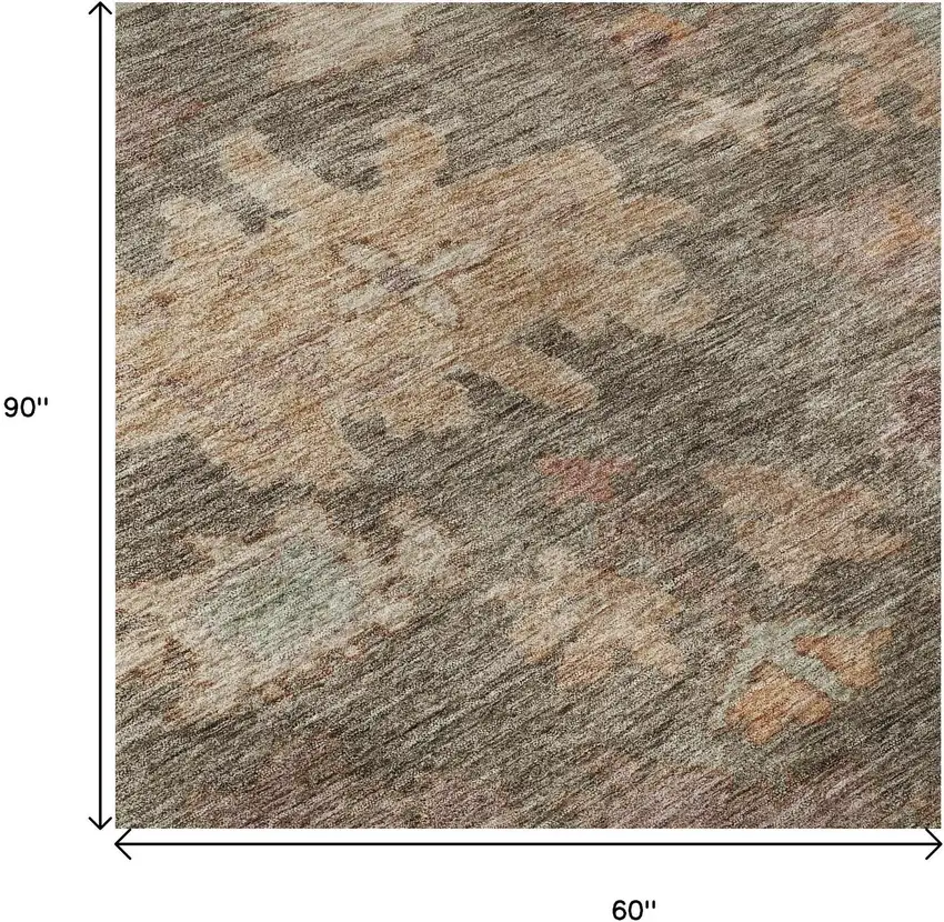 Brown Beige And Coral Floral Washable Area Rug With UV Protection Photo 9