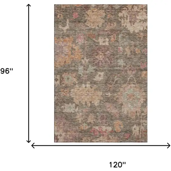 Brown Beige And Coral Floral Washable Area Rug With UV Protection Photo 4