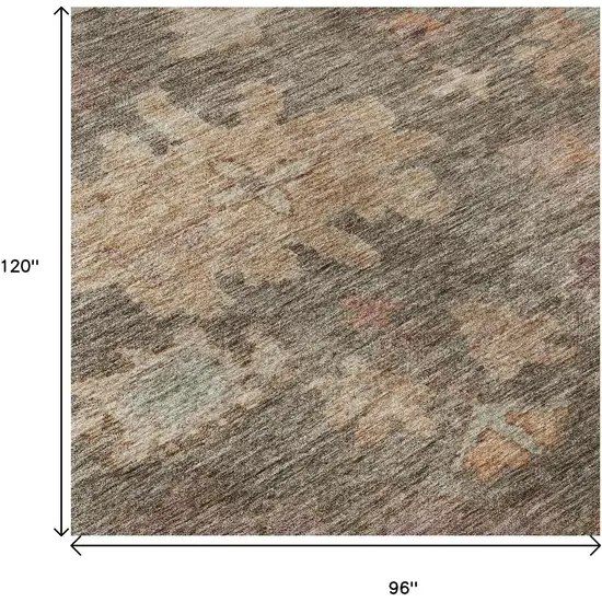 Brown Beige And Coral Floral Washable Area Rug With UV Protection Photo 8