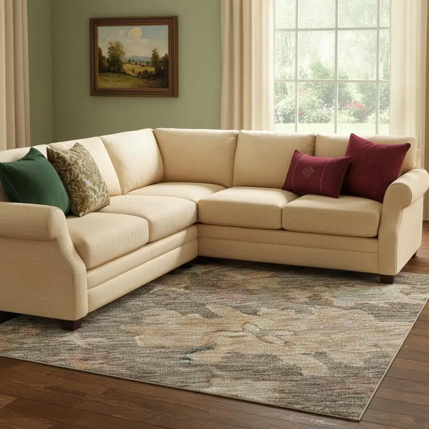 Brown Beige And Coral Floral Washable Area Rug With UV Protection Photo 2