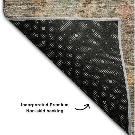 Brown Beige And Coral Floral Washable Area Rug With UV Protection Photo 5