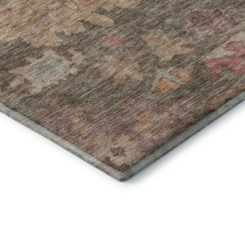 Brown Beige And Coral Floral Washable Area Rug With UV Protection Photo 6