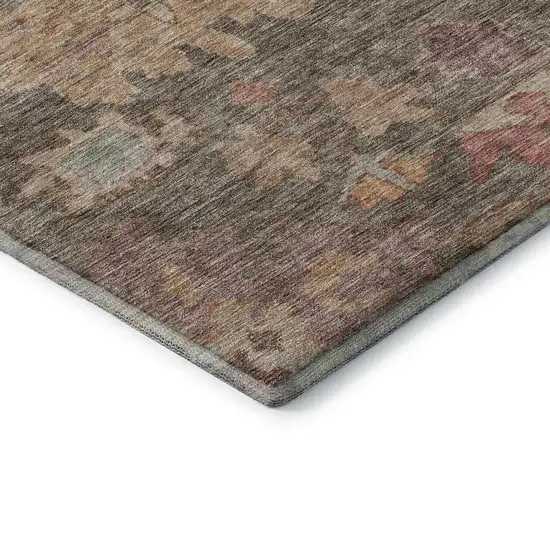 Brown Beige And Coral Floral Washable Area Rug With UV Protection Photo 6