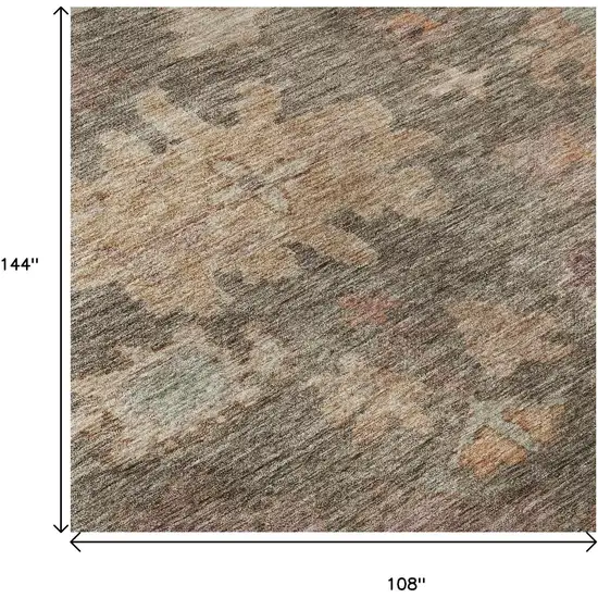 Brown Beige And Coral Floral Washable Area Rug With UV Protection Photo 8