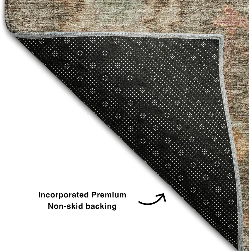 Brown Beige And Coral Floral Washable Area Rug With UV Protection Photo 5