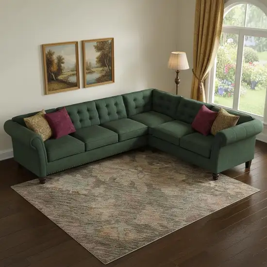 Brown Beige And Coral Floral Washable Area Rug With UV Protection Photo 2