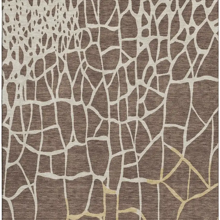Brown Beige And Gold Abstract Geometric Washable Area Rug With UV Protection Photo 2