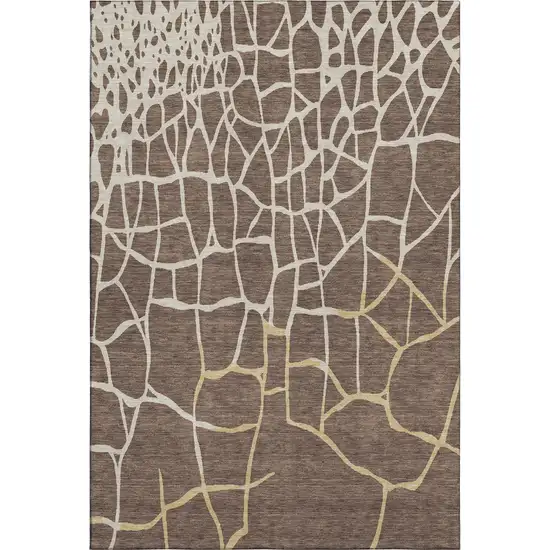 Brown Beige And Gold Abstract Geometric Washable Area Rug With UV Protection Photo 1