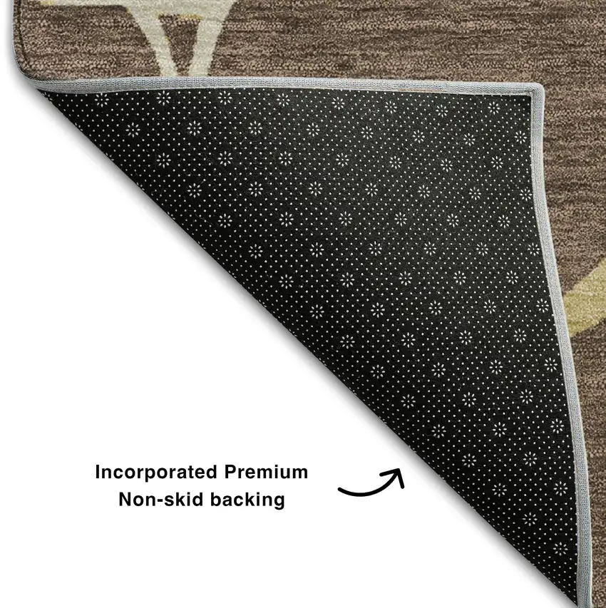 Brown Beige And Gold Abstract Geometric Washable Area Rug With UV Protection Photo 6