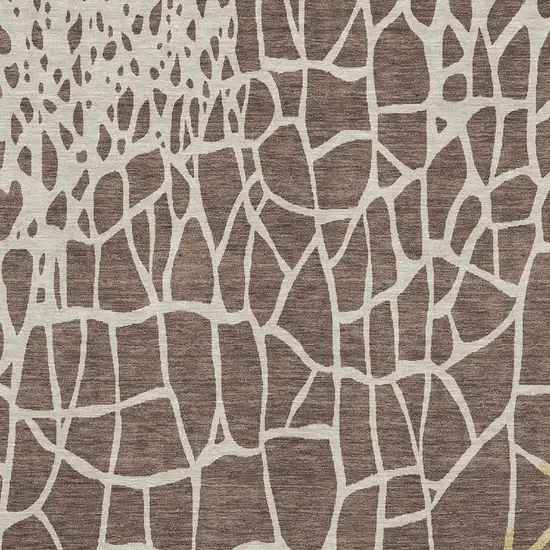 Brown Beige And Gold Abstract Geometric Washable Area Rug With UV Protection Photo 2