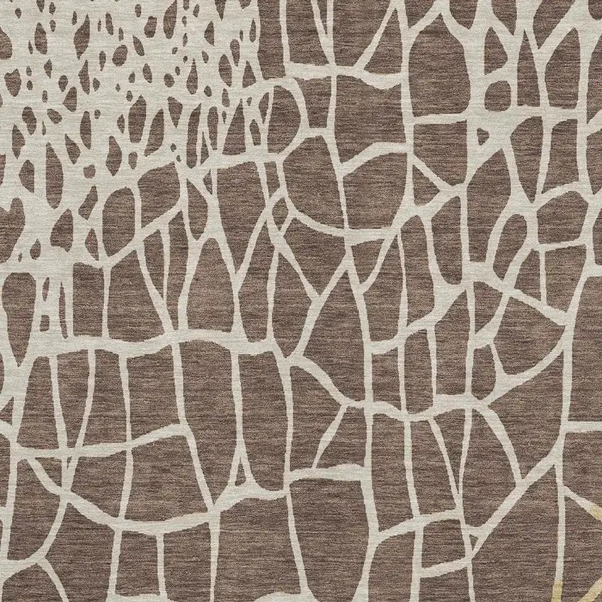 Brown Beige And Gold Abstract Geometric Washable Area Rug With UV Protection Photo 2