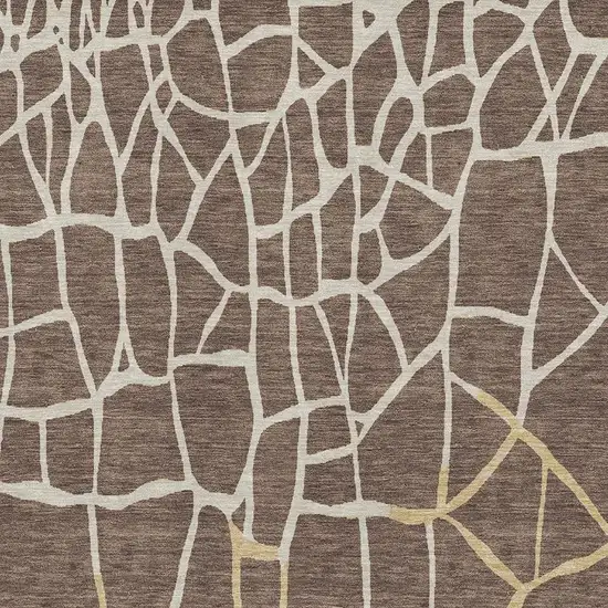 Brown Beige And Gold Abstract Geometric Washable Area Rug With UV Protection Photo 2