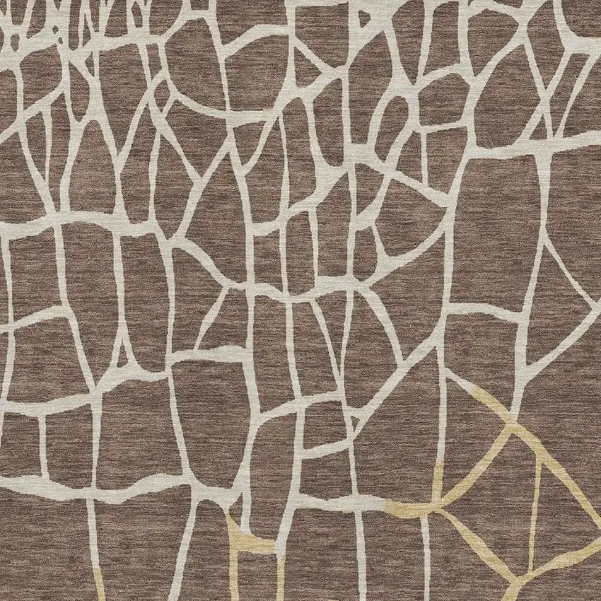 Brown Beige And Gold Abstract Geometric Washable Area Rug With UV Protection Photo 2