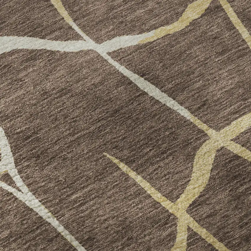 Brown Beige And Gold Abstract Geometric Washable Area Rug With UV Protection Photo 9