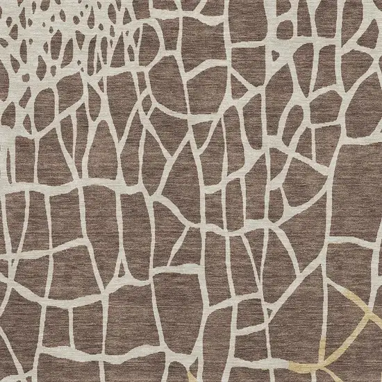 Brown Beige And Gold Abstract Geometric Washable Area Rug With UV Protection Photo 2