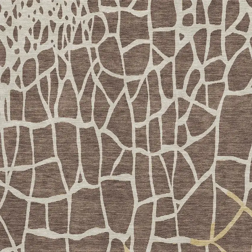 Brown Beige And Gold Abstract Geometric Washable Area Rug With UV Protection Photo 2