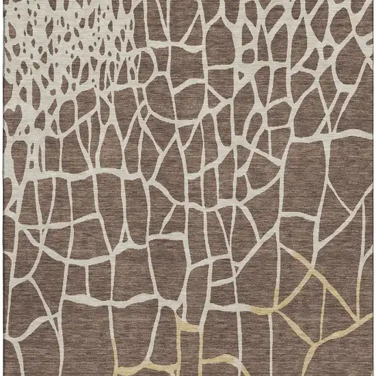 Brown Beige And Gold Abstract Geometric Washable Area Rug With UV Protection Photo 3