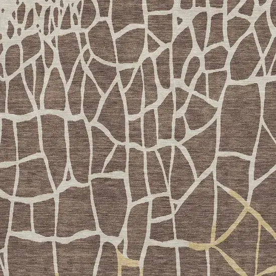 Brown Beige And Gold Abstract Geometric Washable Area Rug With UV Protection Photo 2