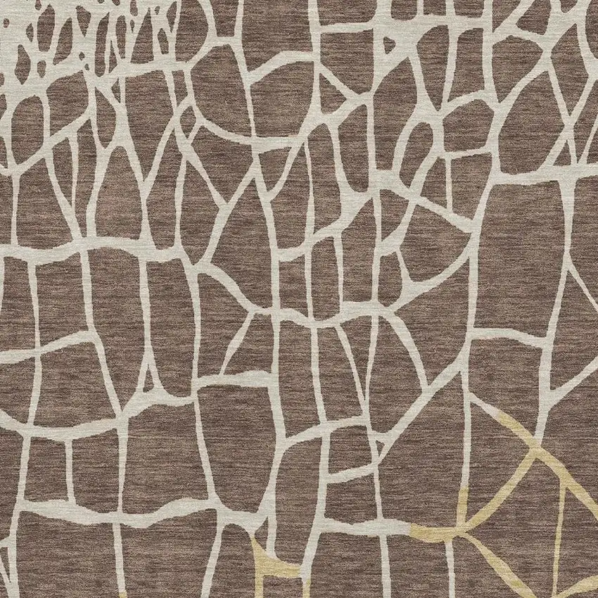 Brown Beige And Gold Abstract Geometric Washable Area Rug With UV Protection Photo 2