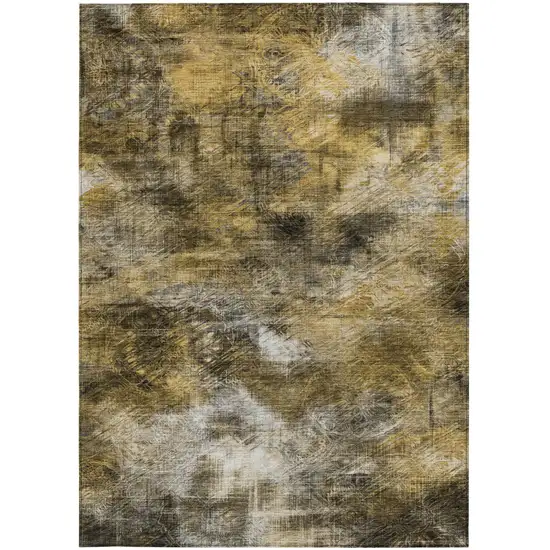 Brown Beige And Gold Abstract Washable Indoor Outdoor Area Rug Photo 6