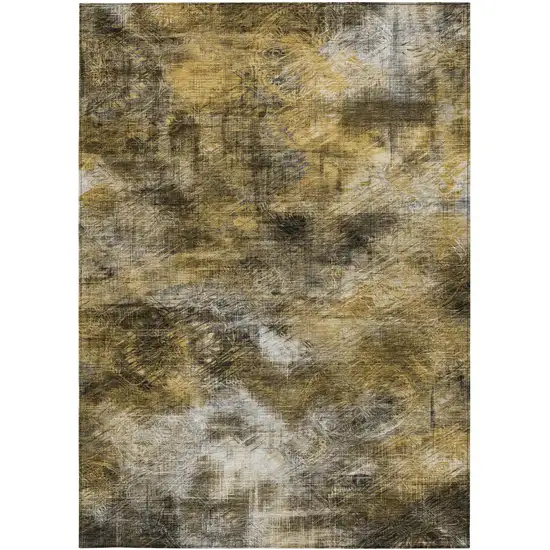 Brown Beige And Gold Abstract Washable Indoor Outdoor Area Rug Photo 6