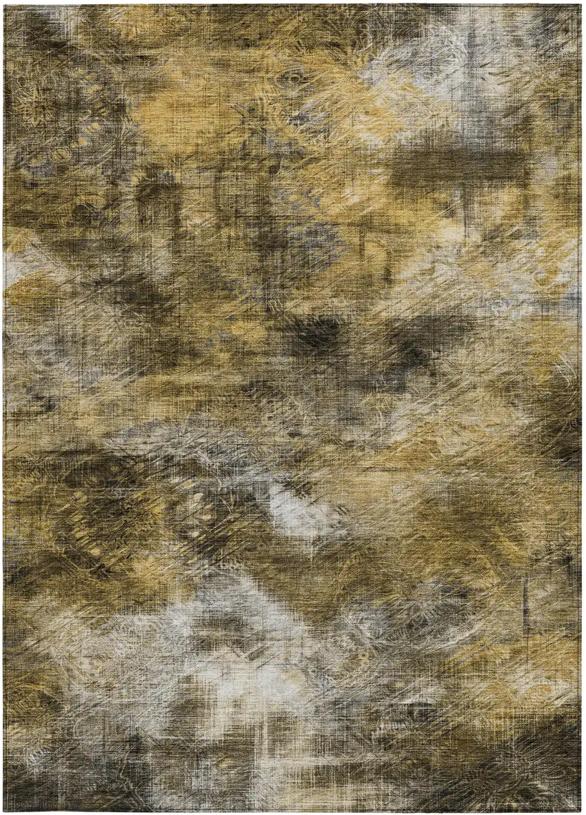 Brown Beige And Gold Abstract Washable Indoor Outdoor Area Rug Photo 6