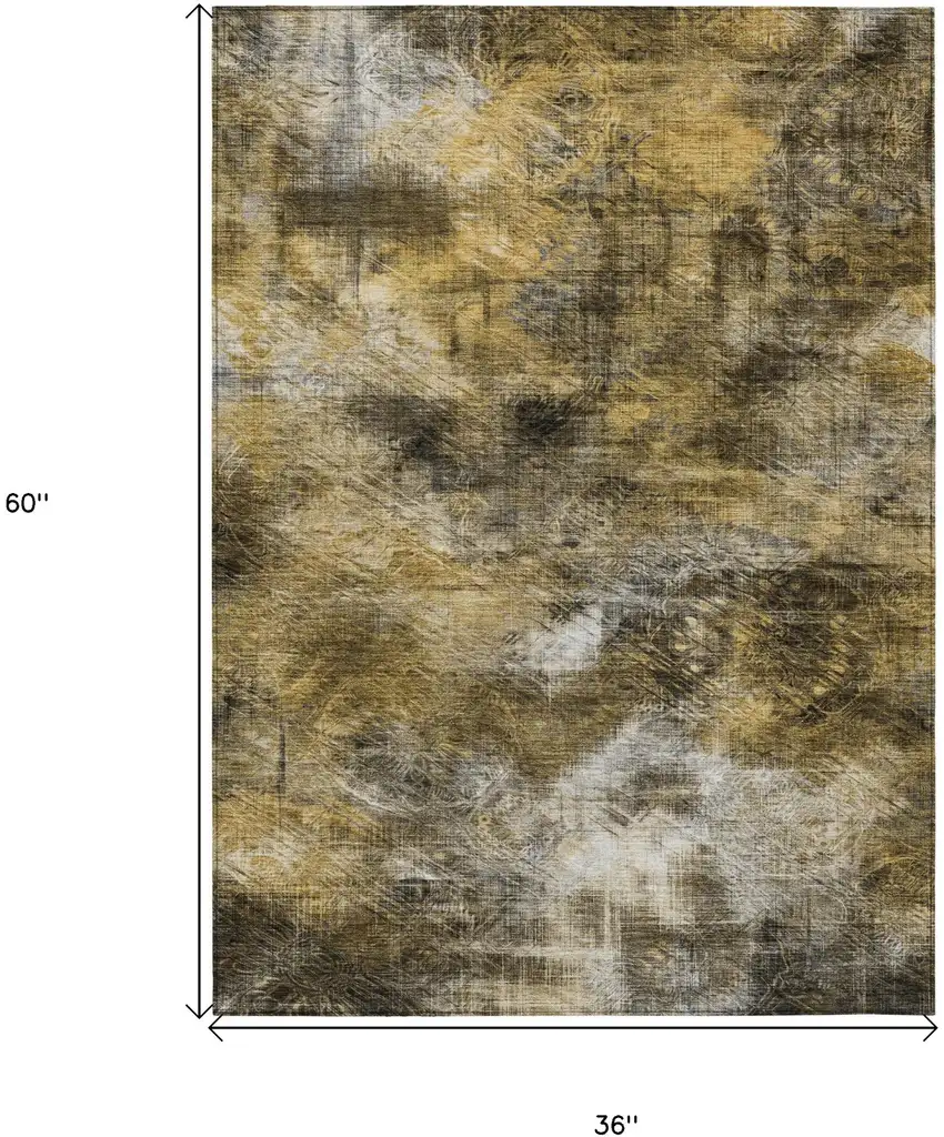 Brown Beige And Gold Abstract Washable Indoor Outdoor Area Rug Photo 3
