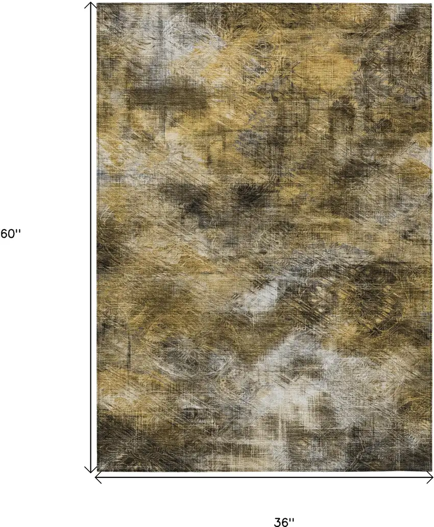 Brown Beige And Gold Abstract Washable Indoor Outdoor Area Rug Photo 3