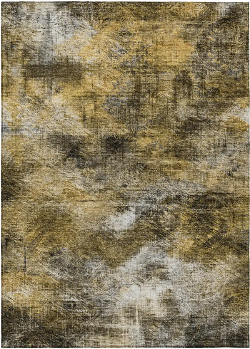 Brown Beige And Gold Abstract Washable Indoor Outdoor Area Rug Photo 2