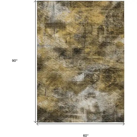 Brown Beige And Gold Abstract Washable Indoor Outdoor Area Rug Photo 3