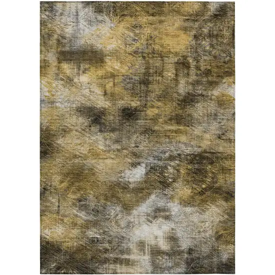 Brown Beige And Gold Abstract Washable Indoor Outdoor Area Rug Photo 2