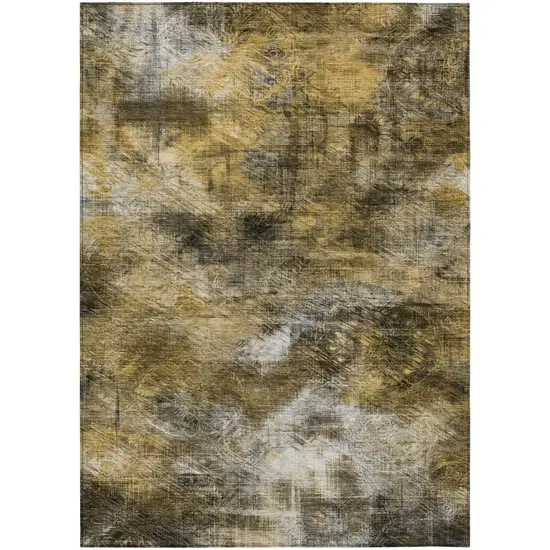 Brown Beige And Gold Abstract Washable Indoor Outdoor Area Rug Photo 2