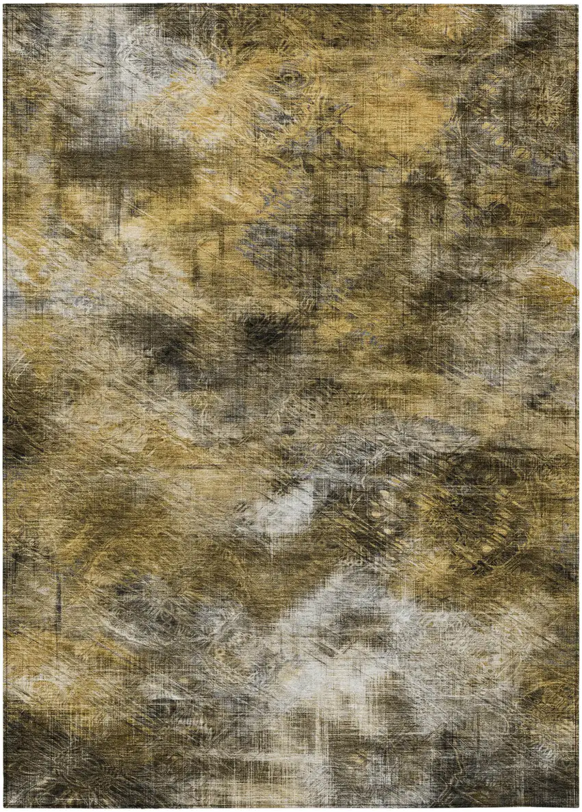 Brown Beige And Gold Abstract Washable Indoor Outdoor Area Rug Photo 2