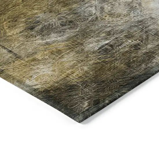 Brown Beige And Gold Abstract Washable Indoor Outdoor Area Rug Photo 4