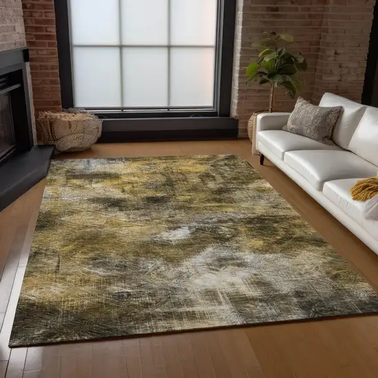 Brown Beige And Gold Abstract Washable Indoor Outdoor Area Rug Photo 8