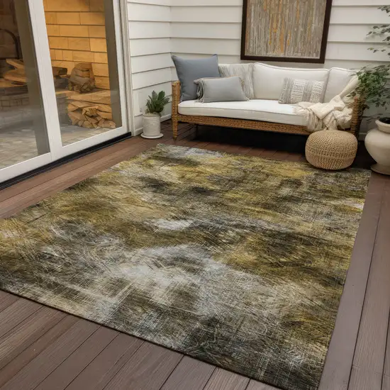 Brown Beige And Gold Abstract Washable Indoor Outdoor Area Rug Photo 6