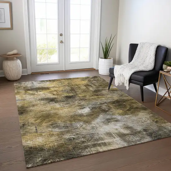 Brown Beige And Gold Abstract Washable Indoor Outdoor Area Rug Photo 8