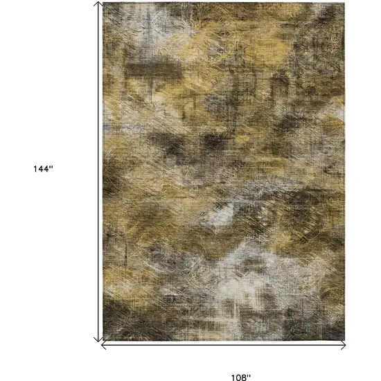 Brown Beige And Gold Abstract Washable Indoor Outdoor Area Rug Photo 3