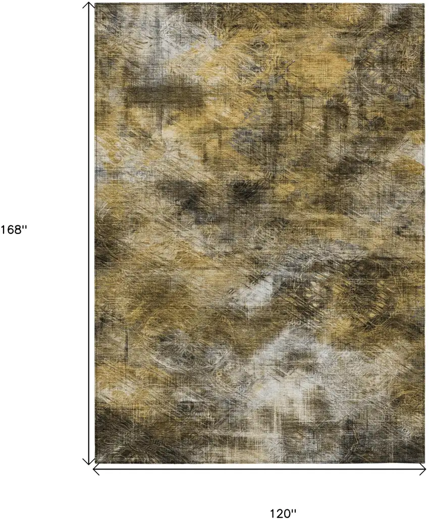 Brown Beige And Gold Abstract Washable Indoor Outdoor Area Rug Photo 3