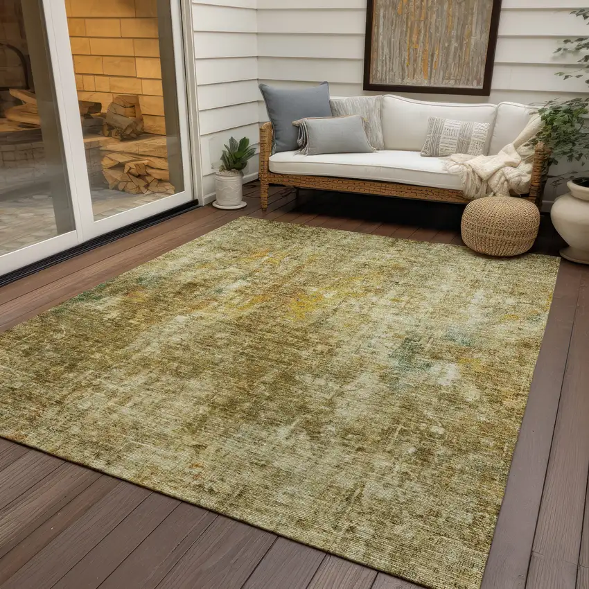 Brown Beige And Gold Abstract Washable Indoor Outdoor Area Rug Photo 9