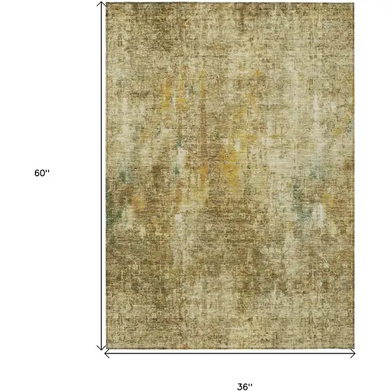 Brown Beige And Gold Abstract Washable Indoor Outdoor Area Rug Photo 3
