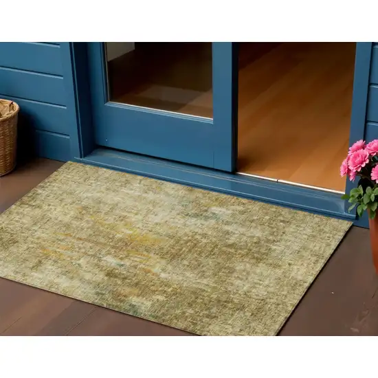 Brown Beige And Gold Abstract Washable Indoor Outdoor Area Rug Photo 1