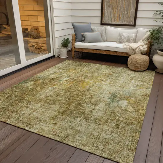 Brown Beige And Gold Abstract Washable Indoor Outdoor Area Rug Photo 9