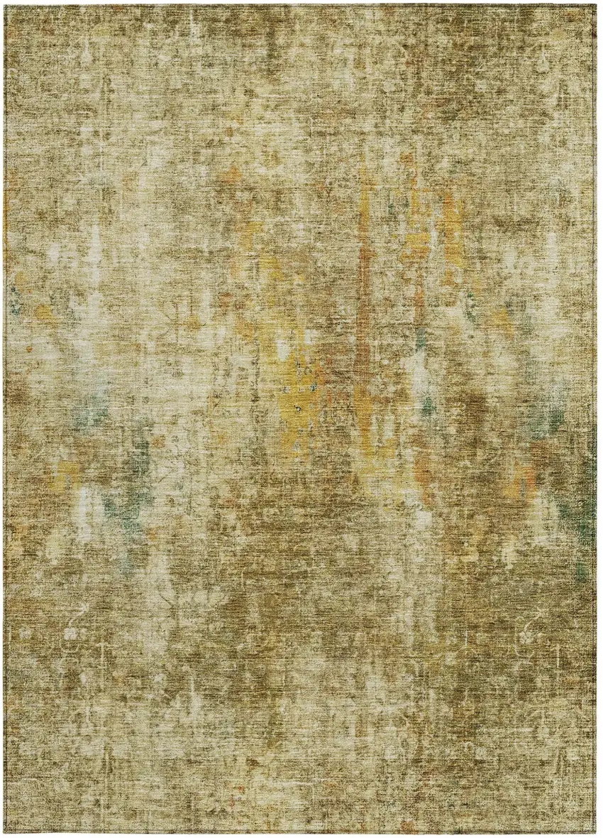 Brown Beige And Gold Abstract Washable Indoor Outdoor Area Rug Photo 6